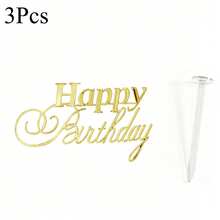 1件/3件/6件 金色壓克力生日快樂蛋糕插牌 DIY 蛋糕烘焙裝飾用品 生日派對甜點旗飾裝飾工具 - 彩色 - 查看 19