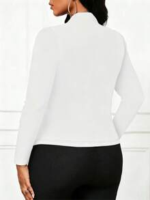 Plus Size White Notched Lapel Open Front Blazer, Flattering Draped Cardigan Jacket For Figure, Versatile Commuter Outerwear For Spring And Autumn - White - View 3