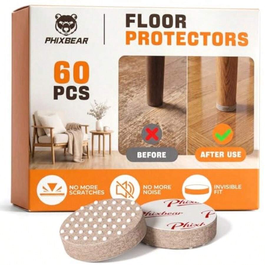 60PCS Upgraded Felt Furniture Pads 1", Thickened Furniture Pads For Chair Legs, Floor Protectors For Hardwood Floors, Protecting From Nicks, Dents And Scratches Round - Beige - View 1