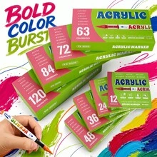 Juego de rotuladores acrílicos, bolígrafos de pintura acrílica de colores ricos, adecuados para principiantes y creadores profesionales, se pueden usar en papel, lienzo, piedra, regalos DIY hechos a mano por estudiantes, disponible en 12/24/36/48/63/72/84/120 piezas - Conjuntos - Ver 1