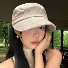New Hot-Selling Fashion Personalized Elegant Versatile Relaxed Old Money Style Linen Crinkled Equestrian Cap Large Head Circumference Summer Thin Wide Brim Duck Bill Hat Sun Protection Sunshade Plus Size - Old Money Style Linen Cap - View 2