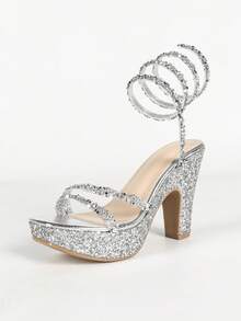 Fashion Rhinestone Spiral Sexy Party Women's Shoes - Silver - View 7