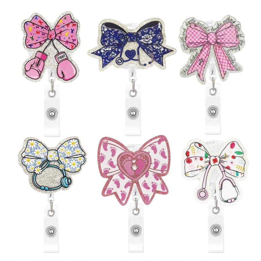 1個「Colorful Bow」壓克力伸縮式名牌捲軸,適合教師、醫生與護理師,辦公室禮物,壓克力名牌套 - 多色 - 查看 1