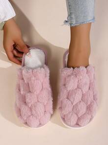 Women's Plaid Closed-Toe Slippers, Winter Home Indoor Slip-On Plush Warm Fashion House Shoes - Pink - View 5