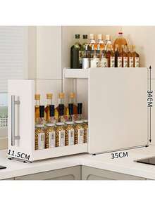 1pc Expandable 2/3 Layer Magnetic Spice Rack With Sliding Window, Drawer-Style Spice Bottle Storage Organizer, Suitable For Stove Side Kitchen Storage, Space-Saving, Sturdy And Durable, Ideal For Small Spaces, White, Kitchen Accessory - Multicolor - View 12