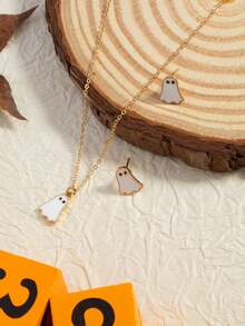 3pcs/Set Exquisite Cute White Little Ghost Earrings, Necklace Set, Halloween Jewelry Set - Multicolor - View 1