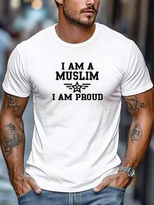 T-shirt da uomo taglie forti, comoda e versatile, semplice ed elegante, con grafica "I AM A MUSLIM I AM PROUD", t-shirt estiva casual a maniche corte con scollo rotondo, taglie for - blu navy - Visualizzare 7