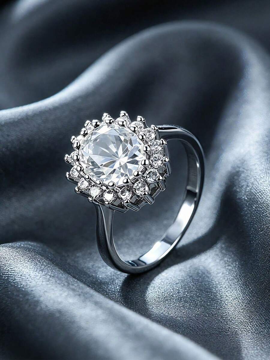 MONALLY European & American Women's Niche Luxury Sunflower Zirconia Wedding Engagement Anniversary Ring Valentine's Day Gift Jewelry - Ring - View 1