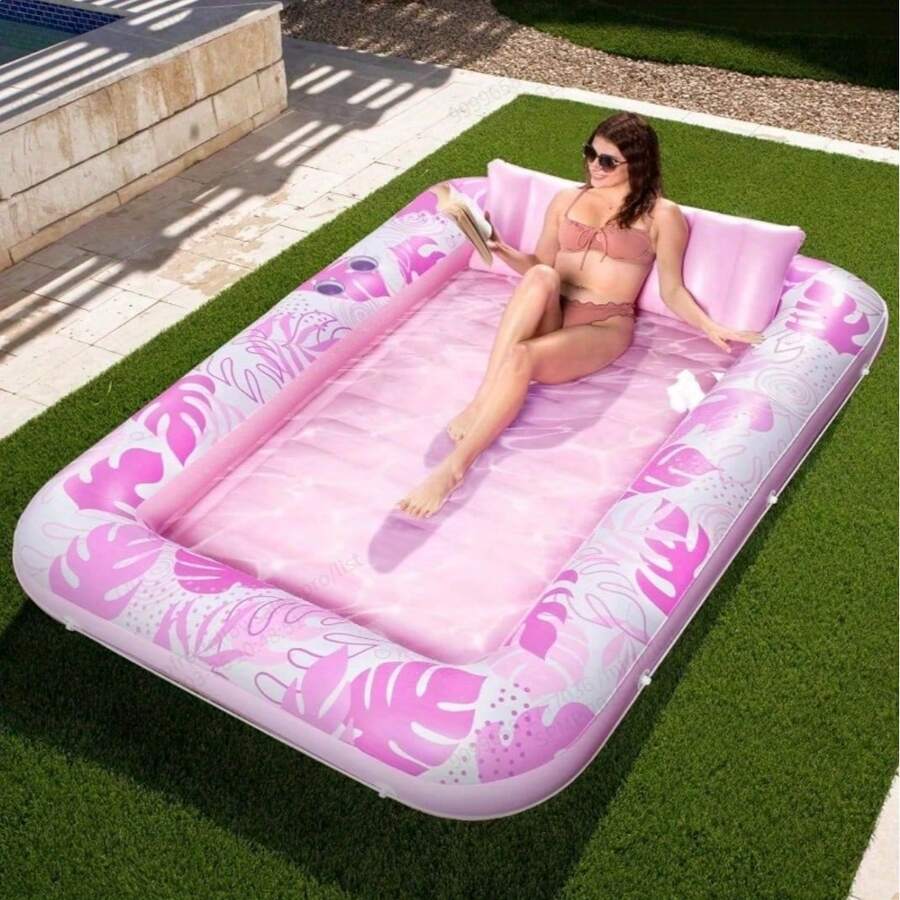 Inflatable Pool Lounge Chair, Sunbathing Lounger, Adult Pool Float, Floating Sunbed For Outdoor Pool, Lake, River And Ocean Fun; Pool Party Supplies, Summer Inflatable Swim Ring