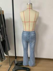美式辣妹風彈性舒適低腰前扣性感水洗素色女款口袋牛仔褲 - 淺色水洗藍 - 查看 3