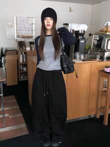 Korean Style Fashion Versatile Slimming Round Neck Contrast Color Raglan Sleeve Ribbed Knit Sweater - Grey - View 3