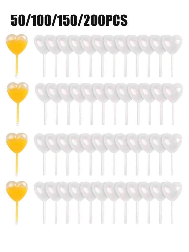 200pcs Transparent Heart-Shaped Liquid Dropper Tubes, 4ml Strawberry Infused Liquor Tubes, For Alcohol Shot Glasses, Desserts, Cake Decoration, Chocolate, Birthday Party And Holiday Decoration - Multicolor - View 1