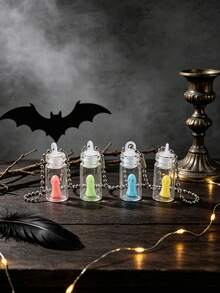 8pcs/Set Halloween Glass Bottle Ghost Keychain, Glowing Little Ghost Pendant, Cute Halloween Bag Charm Key Ring, Spooky Party Decoration Accessory - A - View 8