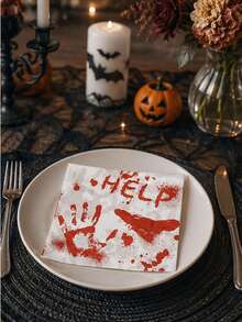 20pcs Halloween Bloody Handprint Napkins, Printed With Horror "HELP" Text, Halloween Disposable Party Napkins, Halloween Horror Theme Table Decor Party Napkins, Horror Party Supplies, Halloween Party Decoration - Multiple Styles - View 11