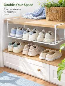 White Metal Hanging Shoe Rack, No Drilling Required, Suitable For Under Cabinets, Bathroom Shelf, Expands Storage Space, Unisex, Suitable For Families, Multi-Scene Shoe Rack, Suitable For Wardrobe/Entryway, Kitchen, Bathroom - Multicolor - View 14