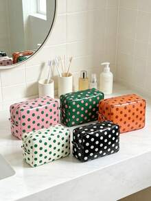 Tas Kosmetik Perjalanan Motif Polka Retro, Tas Penyimpanan Makeup Tahan Air, Tas Perlengkapan Mandi dengan Resleting Luas untuk Gym, Perjalanan Akhir Pekan, dan Aksesori Sehari-hari - MultiWarna - View 2