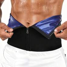 Cinturón moldeador de cintura con cremallera para hombres, cinturón sauna para entrenamiento, diseño deportivo, todas las estaciones, patrón liso - Azul - Ver 1