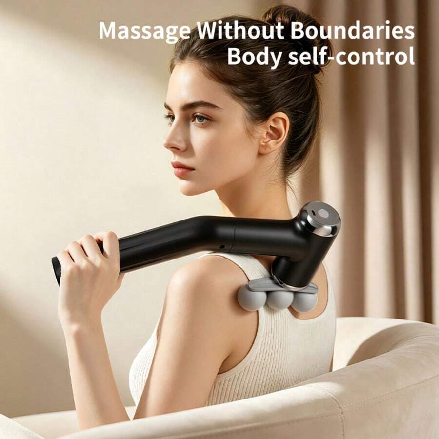 1pc Rechargeable 1200mAh*2 Multifunctional Handheld Massage Gun Detachable Extension Handle Design Interchangeable Massage Heads Quiet Portable Body Relax Massager Body Relax Tool For Gym Office Daily Use - View 1