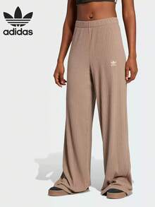 Adidas 女款高腰垂墜軟綿透氣休閒微彈性運動長褲 - 棕色 - 查看 1