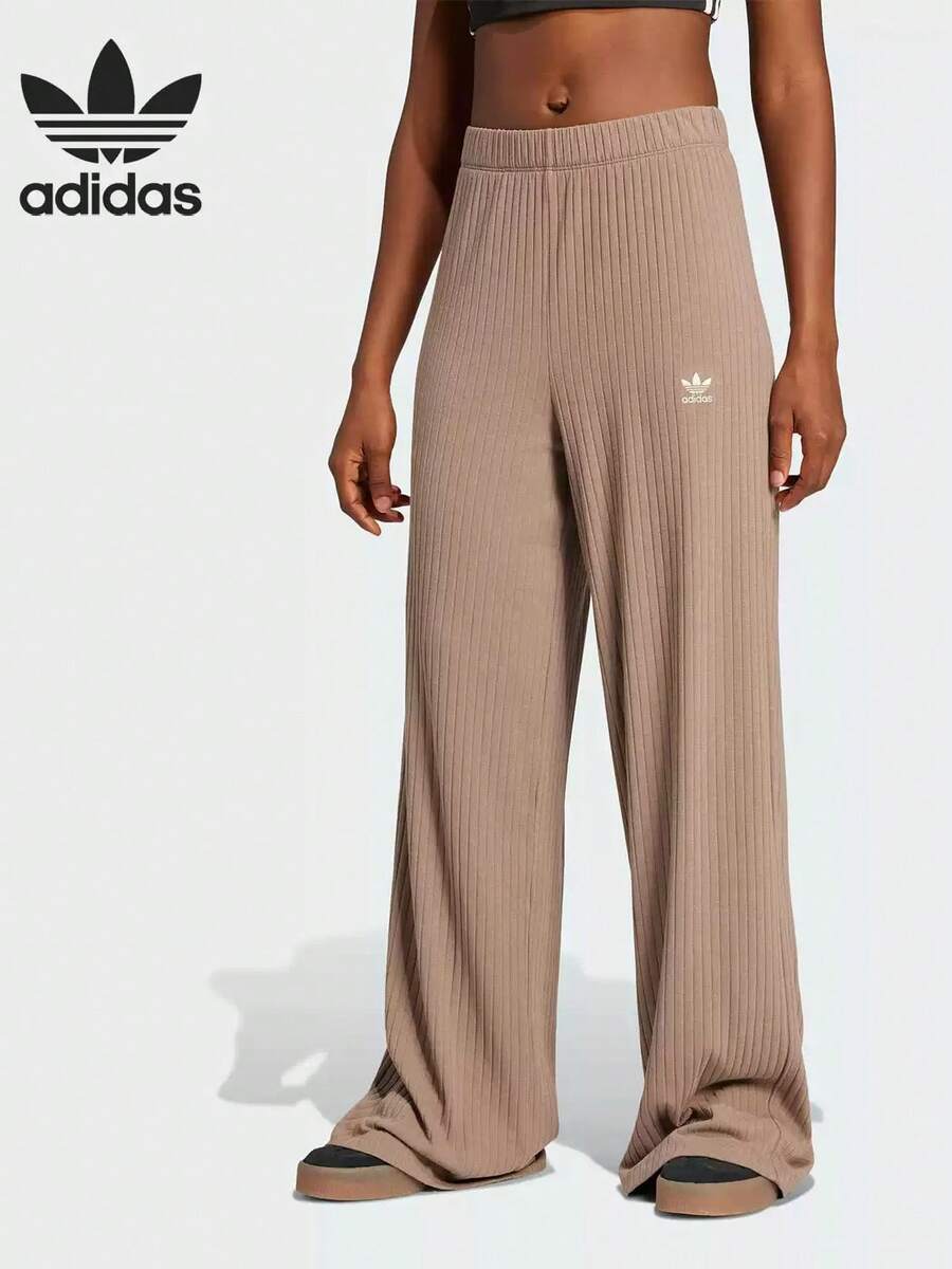 Adidas 女款高腰垂墜軟綿透氣休閒微彈性運動長褲 - 棕色 - 查看 1