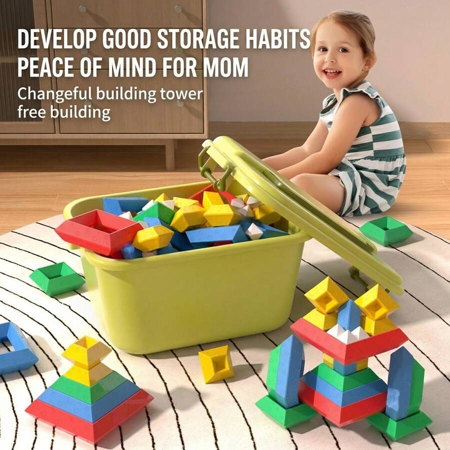 Multi-Shape Stacking Building Blocks Set, Freely Assembleable Geometric Stacking Toys, DIY Versatile Shape Toys, Ideal Interlocking Toys For Children, Helps Cultivate Children's Hands-On Practice And Problem-Solving Habits - Multicolor - View 1