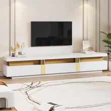 Moderner Lowboard TV-Schrank mit Marmor-Optik, TV-Board, TV-Kommode - Weiss - Übersicht 1