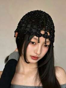 女款星星鏤空針織帽 夏季薄款手工鉤編頭巾 手織帽子 春夏鏤空透氣頭巾 小臉顯瘦 寶石吊墜帽 歐美Ins風 俏皮可愛 小眾品牌設計師風 星星頭巾 春夏新款 - 海星點綴 - 查看 3