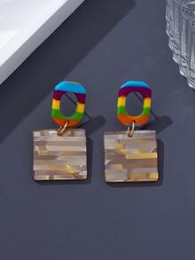 1 Pair European And American Fashion Cute Elegant Rainbow Color Acetate Geometric Earrings - Multicolor - View 2