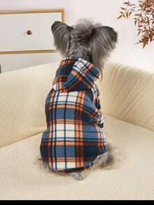 1pc Colorful Plaid Soft Fluffy Pet Hoodie, Cat, Small Dog, Spring And Autumn Item - Royal Blue - View 4