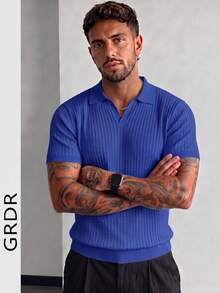 GRDR Men's Solid Color Short Sleeve Casual Knit Top - Blue - View 11