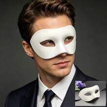 1pc Halloween Masquerade Mask, Half Face Adult Party White Unique Handsome Vintage Style Face Cover - Multicolor - View 9