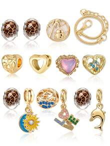 1set Women's Golden Heart, Dolphin, Sun Moon, Leopard Charm Pendant Accessories Set - Multicolor - View 2