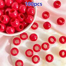 100pcs 10x12mm Acrylic Smooth Large Hole Beads, Random Mixed Color Beads For Jewelry Making, DIY Bracelets, Necklaces, Bag Charms, Handmade Crafts, Meet Your Design Needs - Multicolor - View 19