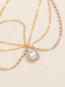 1pc Elegant Vintage Artificial Crystal Forehead Chain, Women's Gold Tassel Head Chain, Bohemian Style Jewelry Headpiece With Water Drop Rhinestone Design - Suitable For Bridal, Wedding, Party, Festival Wear - Gold - View 4