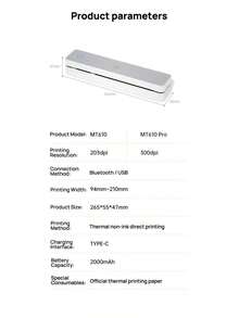 HPRT MT610 Portable Wireless Printer, Mini Bluetooth Thermal Printer, Compact A4 Paper Printer, Compatible With IOS, Android, And Laptop, Inkless Black And White, Ideal For Students, Home, And Office - Off-white - View 9