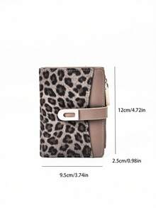 Classic Fashion Leopard Print Patchwork Short Wallet, Handheld PU Exquisite Snap Card Holder & Document Organizer, Compact And Lightweight - Chocolate Brown - View 5