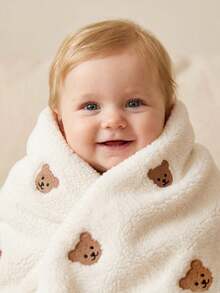 1pc New Baby Blanket, Embroidered Soft Plush Blanket With Cute Bear Design, Suitable For Infants, Toddlers, All Seasons, Portable - Beige Bear - View 11