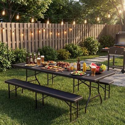 Outdoor 6 Ft Folding Camping Table Plastic Table Portable Square Height Dining Table Perfect For Picnics, Parties, Party And Camping