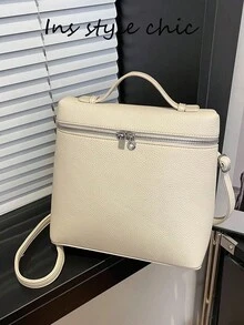 Minimalist Pure White Multifunctional Backpack, Smooth Top Handle Design, Metal Zipper, Large Capacity Lightweight Crossbody Bag, Suitable For Daily Outdoor Use - White - View 4
