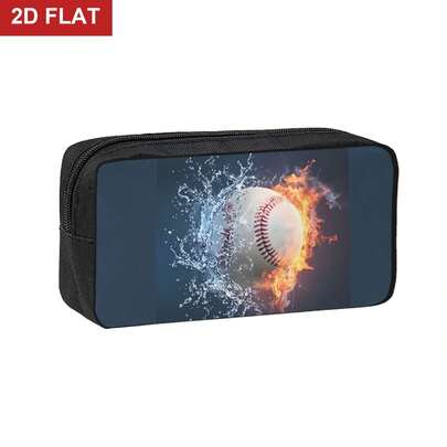 2D Flat 8.7X4.3 Inch Baseball Pattern Pencil Case With Zipper Pen Cases School Supplies Makeup Bag