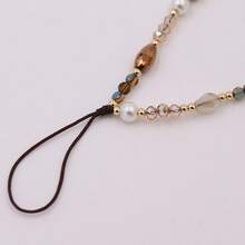 1pc Niche Korean Style Crystal Beaded Phone Chain Wrist Strap, Versatile Anti-Loss Phone Case Charm For Women - Coffee Brown - View 3