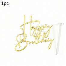 1件/3件/6件 金色壓克力生日快樂蛋糕插牌 DIY 蛋糕烘焙裝飾用品 生日派對甜點旗飾裝飾工具 - 彩色 - 查看 11