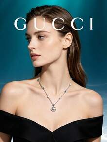 Gucci Double G Pendant Necklace YBB527399001 Vintage Distressed Silver Metal, Inlaid With Mother Of Pearl And Faux Turquoise Colorful Stones; Adjustable Chain Length, Gentle Luxury, Versatile For Daily Commute - Silver - View 8