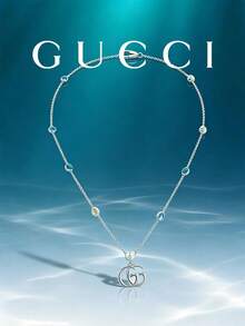 Gucci Double G Pendant Necklace YBB527399001 Vintage Distressed Silver Metal, Inlaid With Mother Of Pearl And Faux Turquoise Colorful Stones; Adjustable Chain Length, Gentle Luxury, Versatile For Daily Commute - Silver - View 4