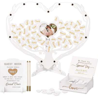 FORBFAN Wedding Guest Book Alternative, Wooden Heart Drop Box Guestbook With Photo Frame, Sign In Book Wedding Reception