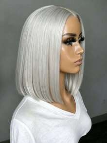 Silver Grey 200 Density Short Straight Lace Front Wigs Human Hair Glueless Human Hair Wig Brazilian Virgin Silver Gray Colored 13x4 HD Transparent Natural Straight Bob Lace Frontal Wig Pre Plucked Bleached Knots - Grey - View 6