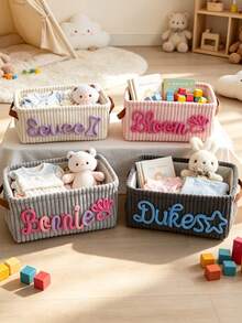 1pc Customizable Storage Basket Personalized Dog Toy Basket Corduroy Pet Storage Basket With Name Personalized Name Basket With Portable Handle Desktop Organizer Clothing Storage Home Decor Perfect Gift Laundry Basket, Gift For Pet Lovers - Multicolor - View 10
