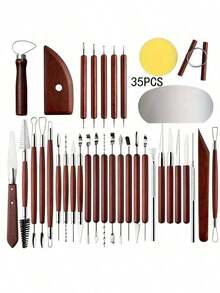 21 Piece Rosewood Pottery Tools Set, Clay Sculpture Carving Detailing Needles, Dotting Pen, Pottery Forming Tools - Clay Tools Mahogany - View 22