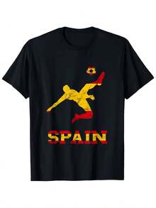 T-shirt commémoratif 2026 pour hommes, motif de football imprimé, décontracté, col rond, Espagne, Coupe du monde 2026, maillot d'équipe espagnole pour hommes. - Noir - Voir 1