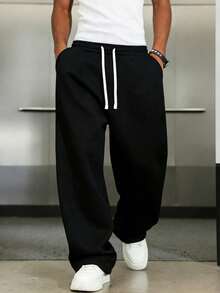 Men's Wear; 3 Pairs Of Loose Fashionable Sports Long Pants, Minimalist Solid Color Wide Leg Fit, Drawstring Waist Design, Large Pockets, Unisex Style, Suitable For Daily Walking, Work, Travel, Watching World Cup And Other Occasions. Perfect Father's Day Gift For Dad - Multicolor - View 3